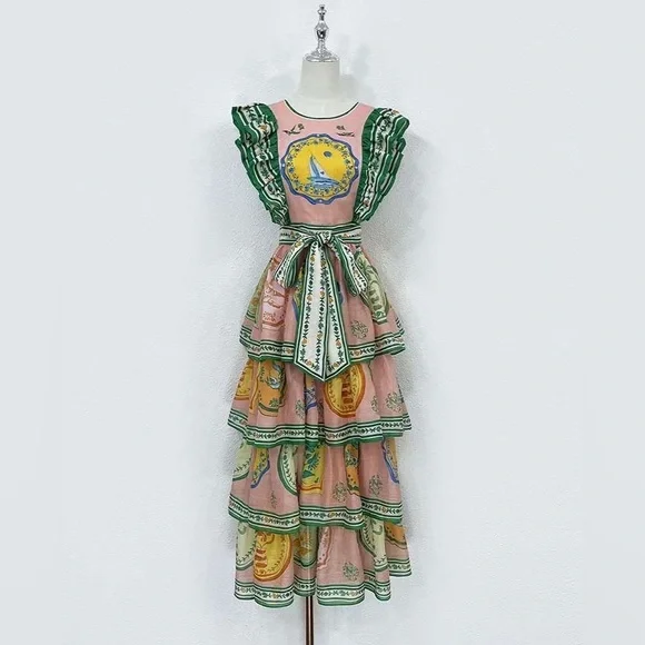 ALEMAIS PORCELAIN FRILL MIDI DRESS - Picture 5 of 12